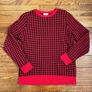 Kim Rogers Red and Black Houndstooth Crewneck Sweater